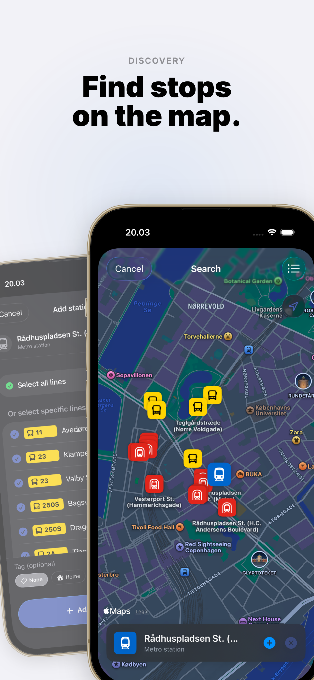 Find stops on the map